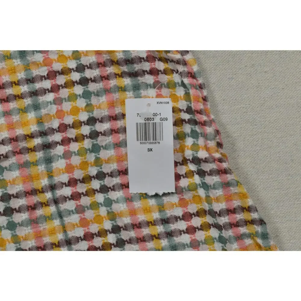 Old Navy Womens 3X Top Multicolor Gingham Plaid Cotton Keyhole Back Puff Sleeve
